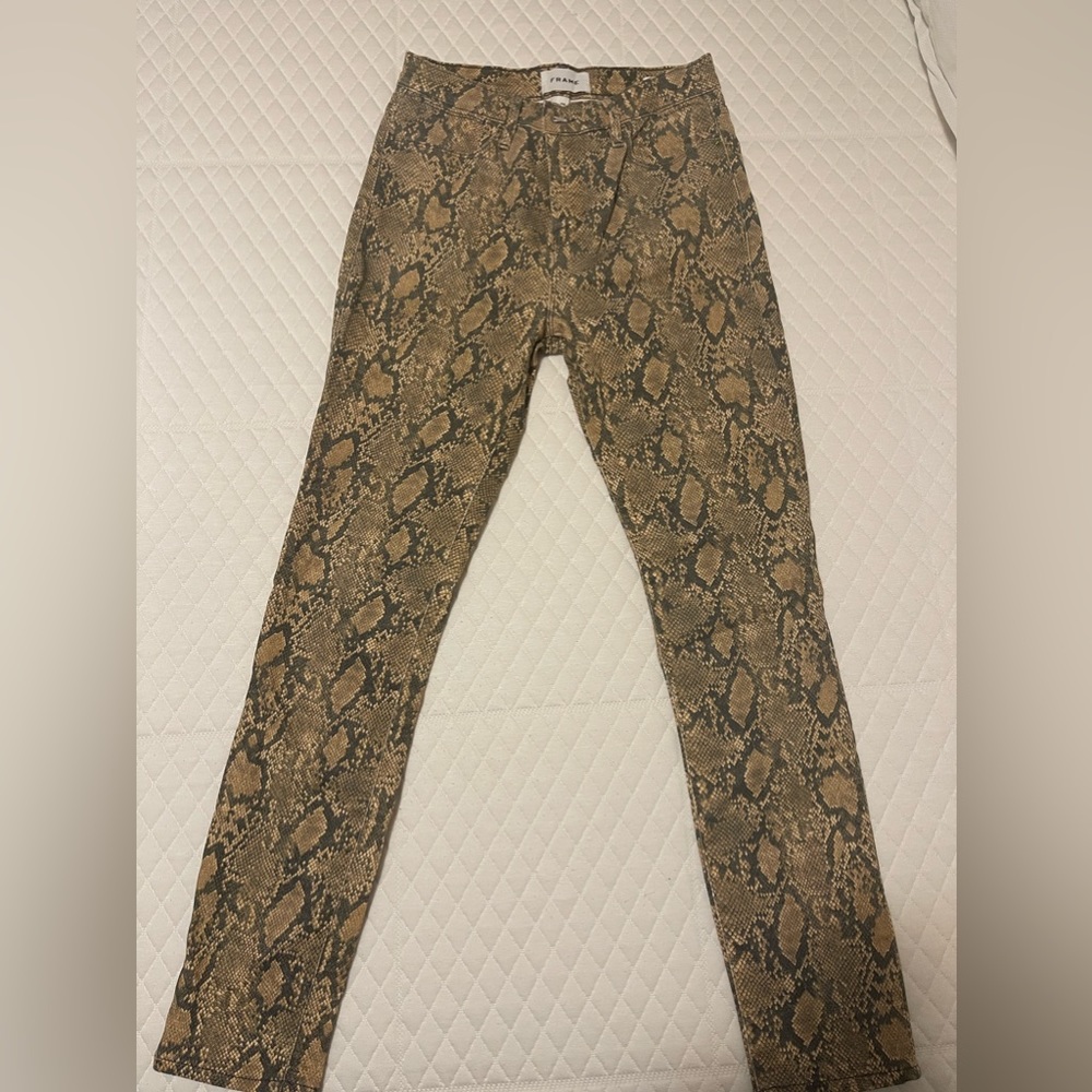 Frame Le High straight leg python-printed coat jeans